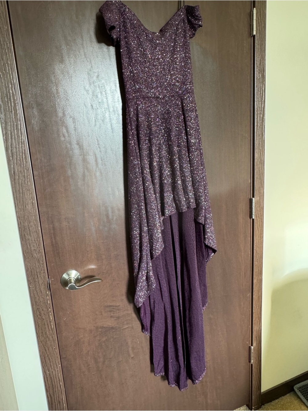 Windsor Plum Glitter High-Low Evening Dress